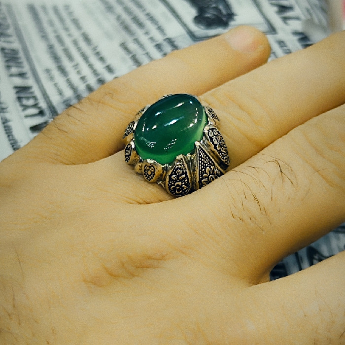 انگشتر نقره مردانه مدل سنگ عقیق کد 480