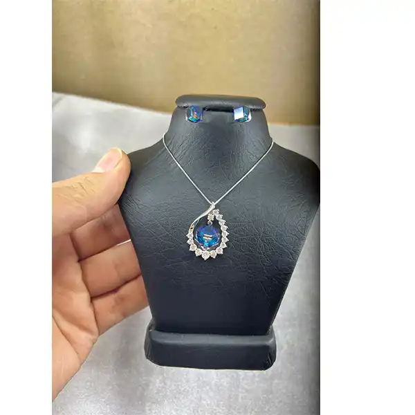 نیم ست نقره زنانه سواروسکی مدل مکعب جواهری خاص کد 54899