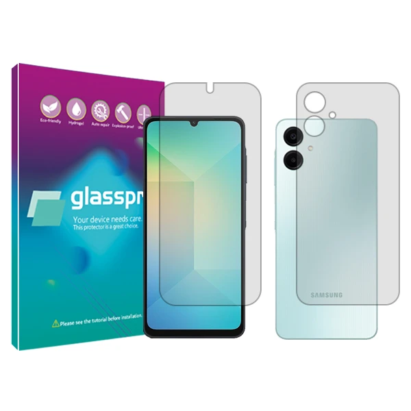 محافظ صفحه نمایش شفاف گلس پرو مدل Resistant مناسب برای گوشی موبایل سامسونگ Galaxy A06 به همراه محافظ پشت گوشی
