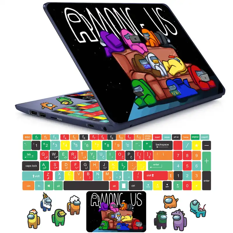 استیکر لپ تاپ راتیانا مدل Amung us 01 مناسب برای لپ تاپ 15 تا 17 اینچ به همراه برچسب حروف فارسی کیبورد