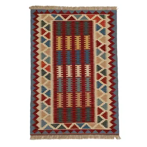 گلیم دستبافت یک و نیم متری مدل قشقایی کد 4040752 زمینه قرمز