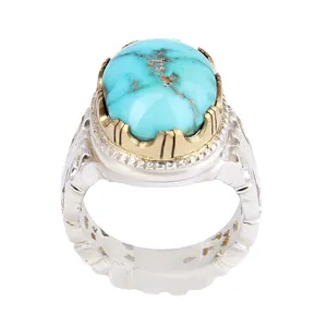 انگشتر نقره مردانه بازرگانی میلادی مدل سنگ فیروزه رکاب دست ساز کد AM_2554