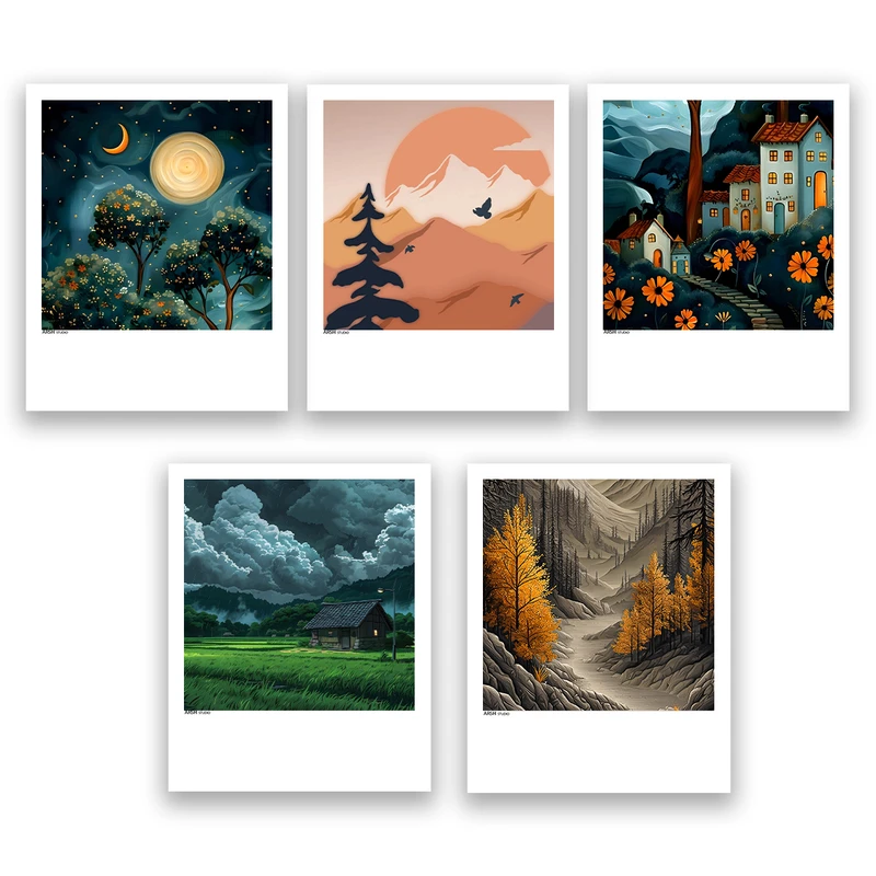 آویز تزیینی عرش مدل فانتزی منظره کد Asa1102 مجموعه پنج عددی