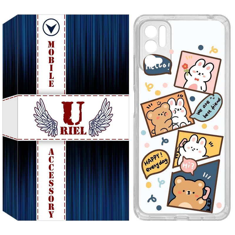 کاور یوریل مدل Clear کد 19 طرح خرگوش و خرس مناسب برای گوشی موبایل شیائومی Redmi Note 10 5G / Note 11SE / Poco M3 Pro