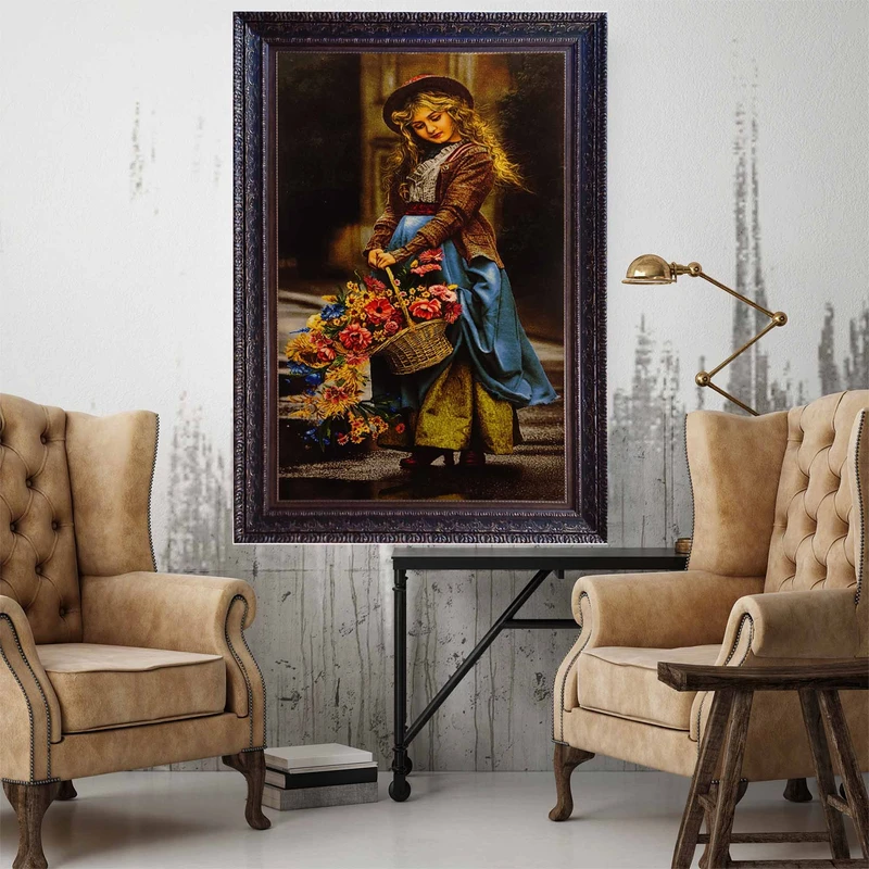 تابلو فرش دستبافت طرح دختر گل فروش مدل 50