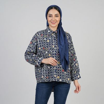 شومیز باکسی زنانه قد روی باسن، جنس پوپلین، برند السانا، آوانا کد 242704، یقه برگردان، آستین بلند، دکمه‌دار، طرح گل‌دار، تنخور معمولی و مناسب روزمره، مجلسی و مهمانی
