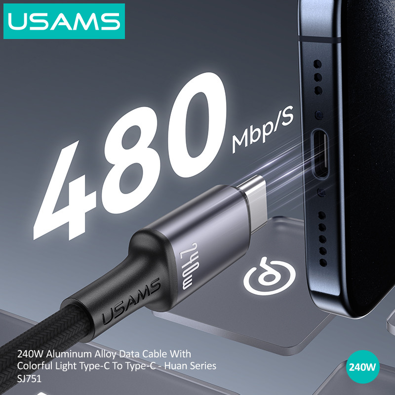 کابل تبدیل USB-C به USB-C یوسمز مدل SJ751-240W طول 1.2 متر