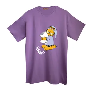 تی شرت لانگ آستین کوتاه زنانه مدل گارفیلد خسته رنگ یاسی