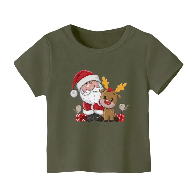 تی شرت آستین کوتاه بچگانه مدل بابانوئل و گوزن کریسمس کد 5