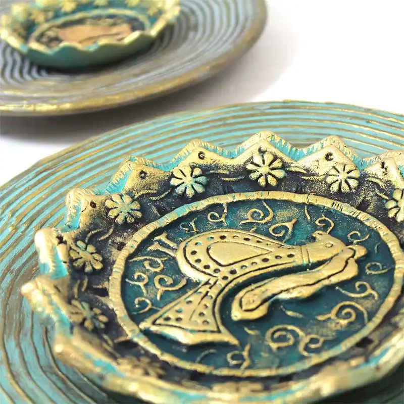 بشقاب دیوارکوب سفالی طرح پرنده کد 24-21 مجموعه 2 عددی