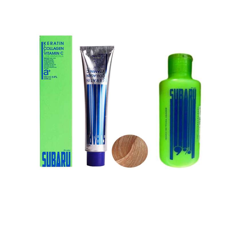 رنگ مو سوبارو شماره 8.7 حجم 120 میلی لیتر رنگ بلوند نسکافه ای روشن به همراه اکسیدان سوبارو مدل 30vol نه درصدی حجم 180 میلی لیتر