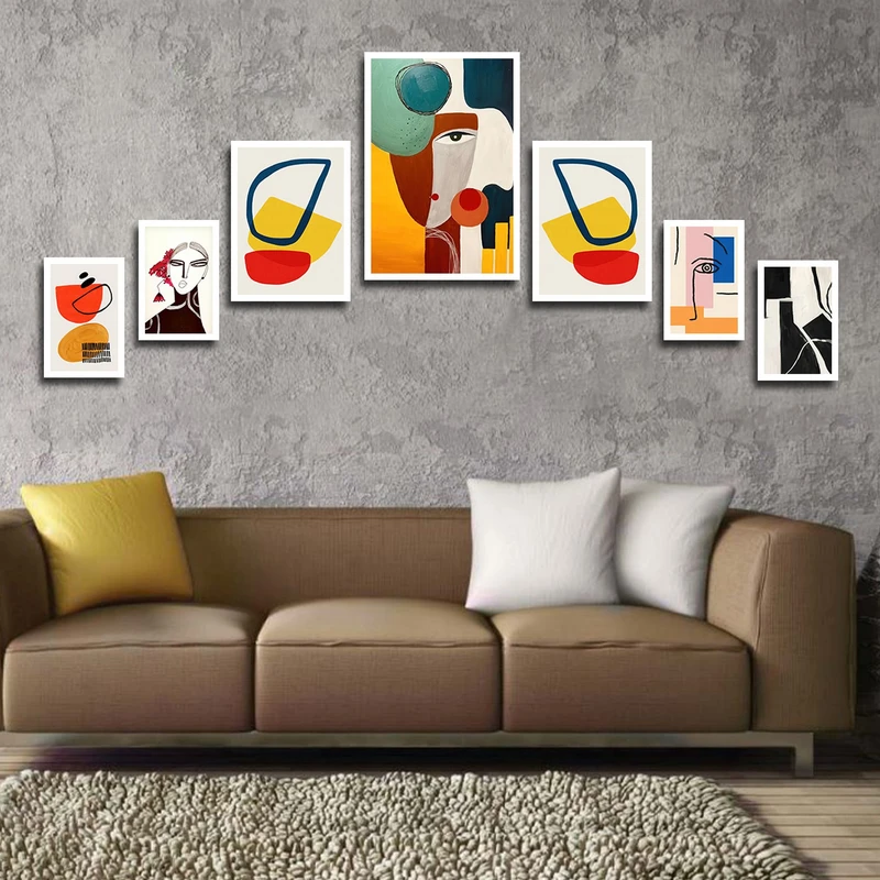 تابلو بکلیت طرح نقاشی مدرن سبک کوبیسم مدل W-1809 مجموعه 7 عددی