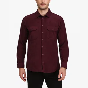 پیراهن آستین بلند یقه برگردان مردانه مدل مخملی کبریتی