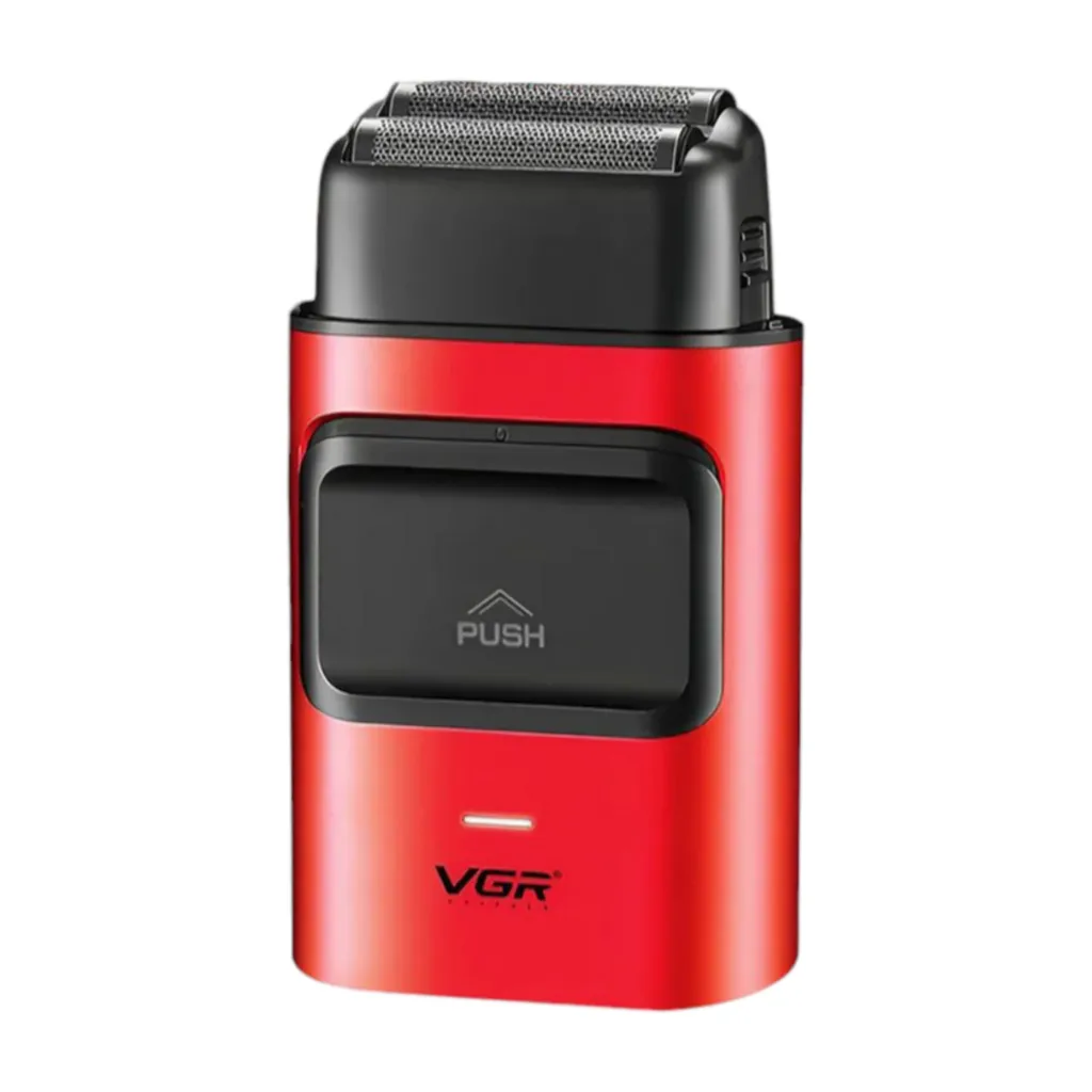 ماشین اصلاح موی صورت شارژی وی جی ار مدل V-307 با موتور 9000 دور در دقیقه، تیغه‌های استیل ضد زنگ، فویلی دوگانه، باتری 2000 میلی‌آمپر ساعت، اصلاح با شماره صفر و طراحی ارگونومیک