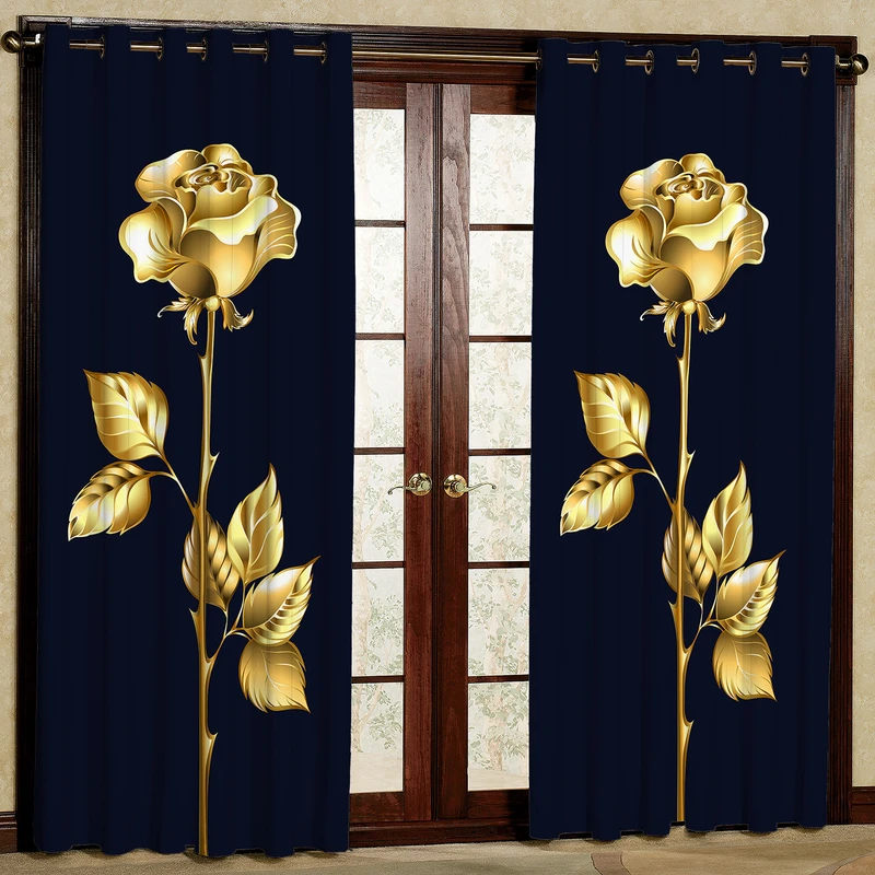 پرده مدل گل رز طلا کوب مخمل پانچی کد 4114 سایز 200x140 سانتی متر