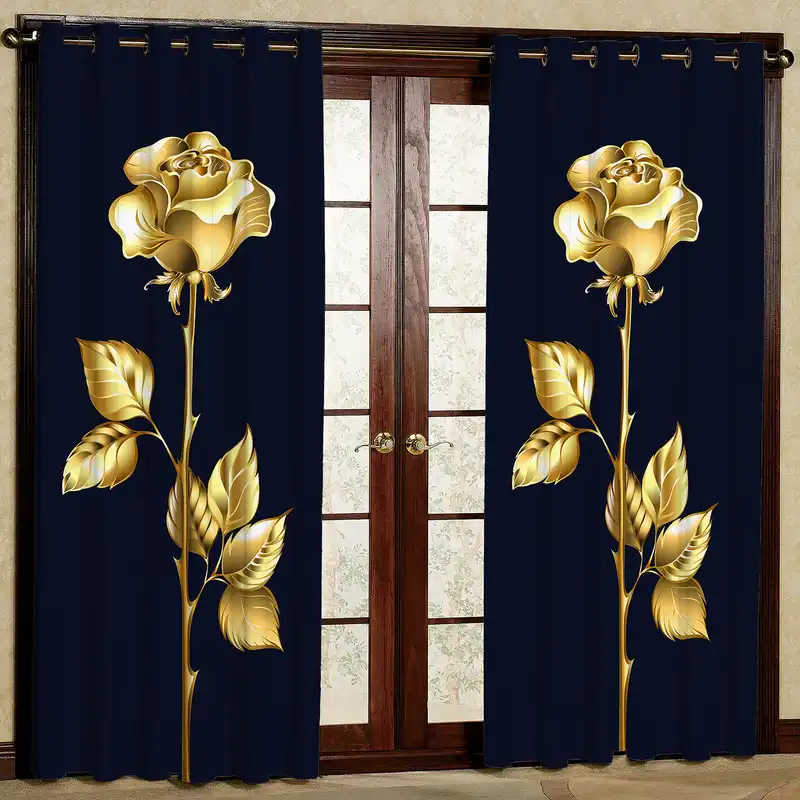 پرده مدل گل رز طلا کوب مخمل پانچی کد 4114 سایز 200x140 سانتی متر