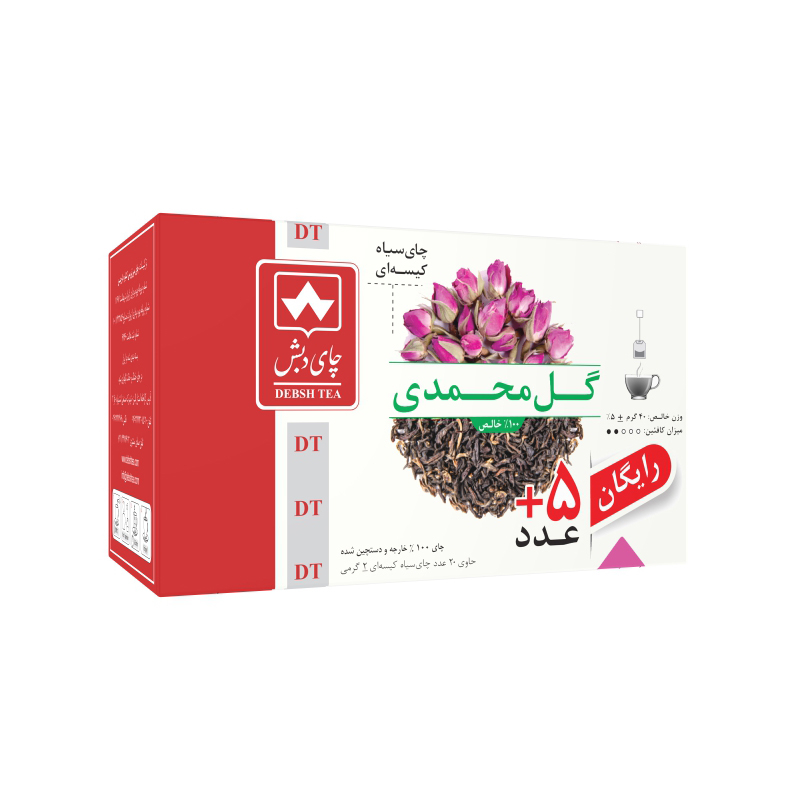 چای سیاه کیسه ای گل محمدی چای دبش بسته 25 عددی