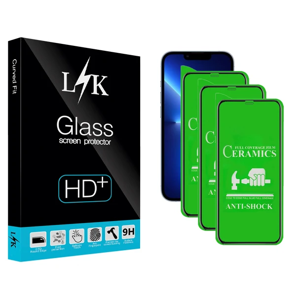 محافظ صفحه نمایش سرامیکی ال کی مدل Hard glass مناسب برای گوشی موبایل اپل iPhone 13 بسته سه عددی