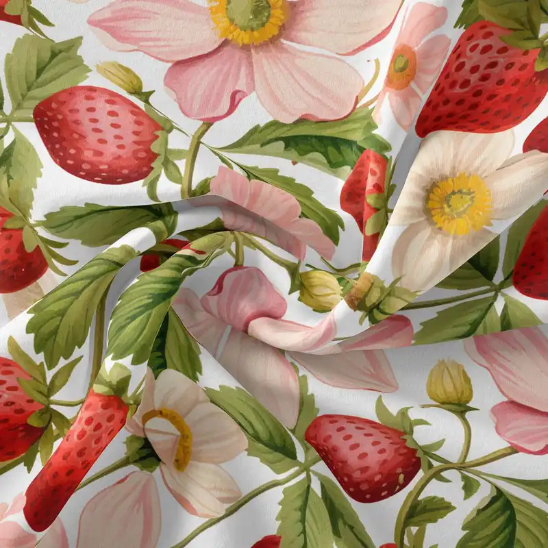 پارچه لباس پارچه الف مدل کرپ بوگاتی طرح توت فرنگی  کد 7011242