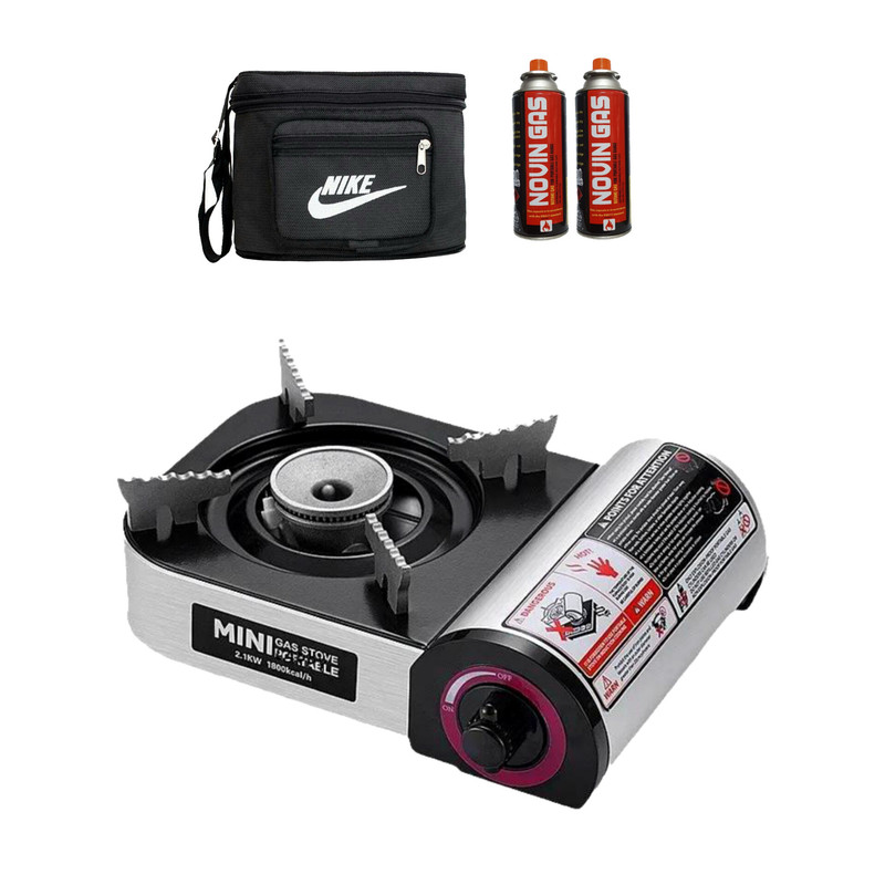 اجاق گاز سفری مدل mini2100w به همراه دو کپسول گاز و کیف حمل کپسول