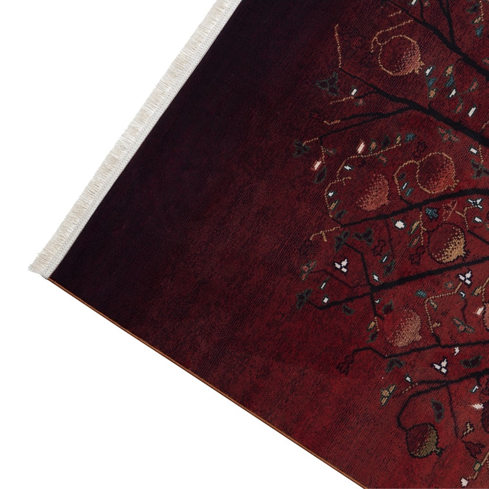 فرش ماشینی 1000 شانه زمینه و حاشیه قرمز طرح درخت زندگی کد 100306