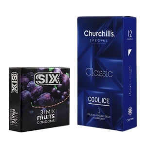 کاندوم چرچیلز مدل Cool Ice بسته 12 عددی به همراه کاندوم سیکس مدل میوه ای بسته 3 عددی