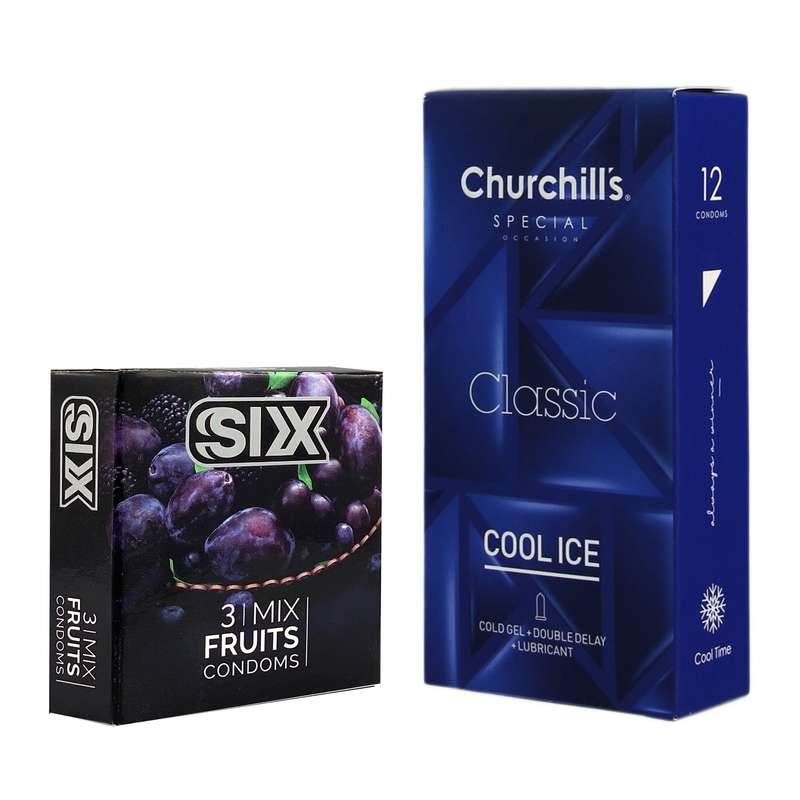 کاندوم چرچیلز مدل Cool Ice بسته 12 عددی به همراه کاندوم سیکس مدل میوه ای بسته 3 عددی کاندوم چرچیلز مدل Cool Ice بسته 12 عددی به همراه کاندوم سیکس مدل میوه ای بسته 3 عددی