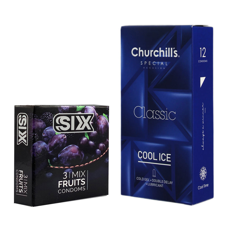 کاندوم چرچیلز مدل Cool Ice بسته 12 عددی به همراه کاندوم سیکس مدل میوه ای بسته 3 عددی کاندوم چرچیلز مدل Cool Ice بسته 12 عددی به همراه کاندوم سیکس مدل میوه ای بسته 3 عددی