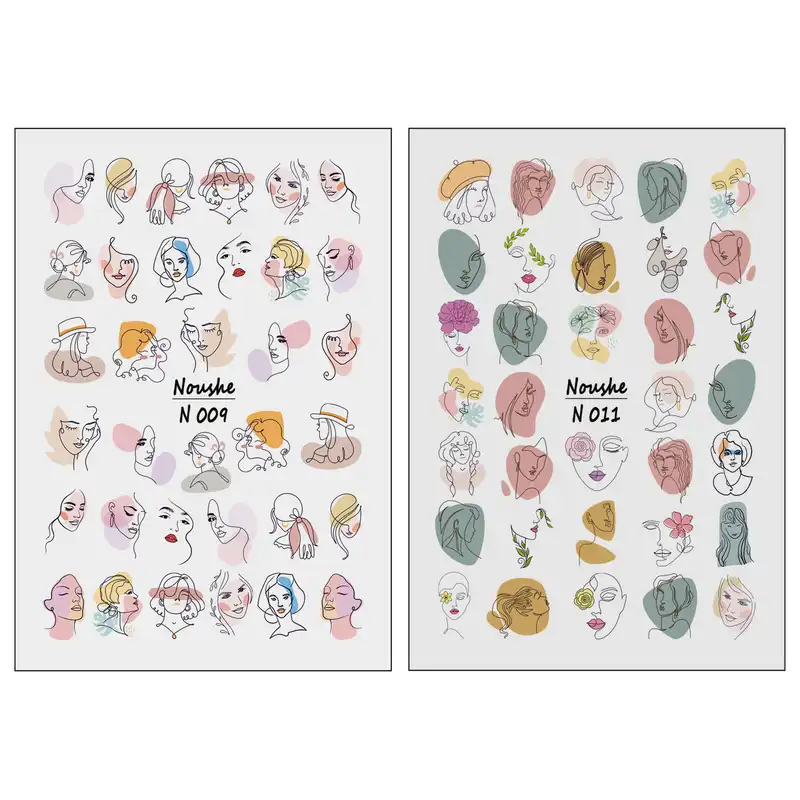 برچسب لنز ناخن مدل چهره کوبیسم کد N009-N011 مجموعه 2 عددی