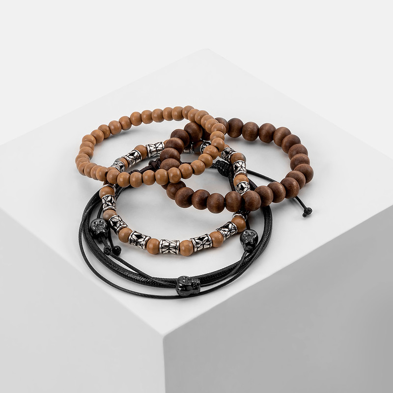 دستبند مردانه سیکس مدل Pearl bracelet مجموعه 4 عددی