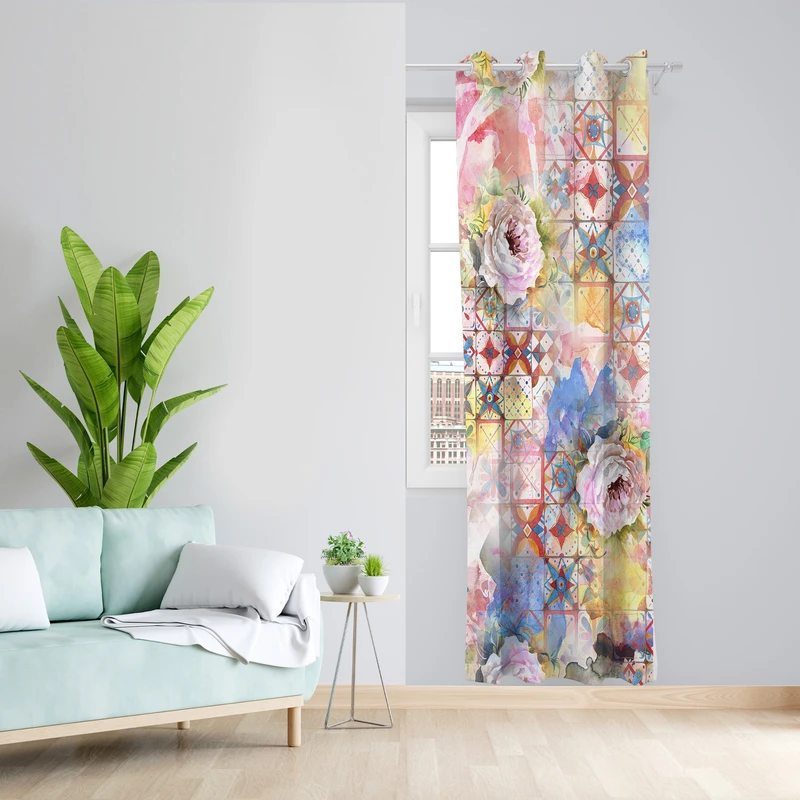 پرده طرح گل مدل مخمل پانچی کد L 1057L Z سایز 140x200 سانتی متر