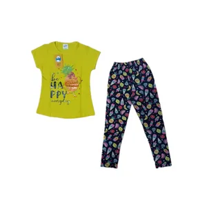 ست تی شرت آستین کوتاه و شلوار دخترانه مدل آناناسی