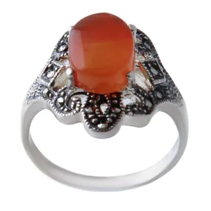 انگشتر نقره زنانه مدل سنگ عقیق یمانی کد AW_536