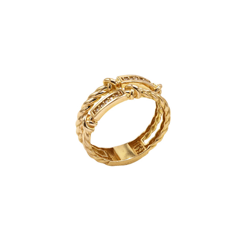 انگشتر طلا 18 عیار زنانه الی گالری مدل دو لاین دیویدیورمن نگینی سایز 57