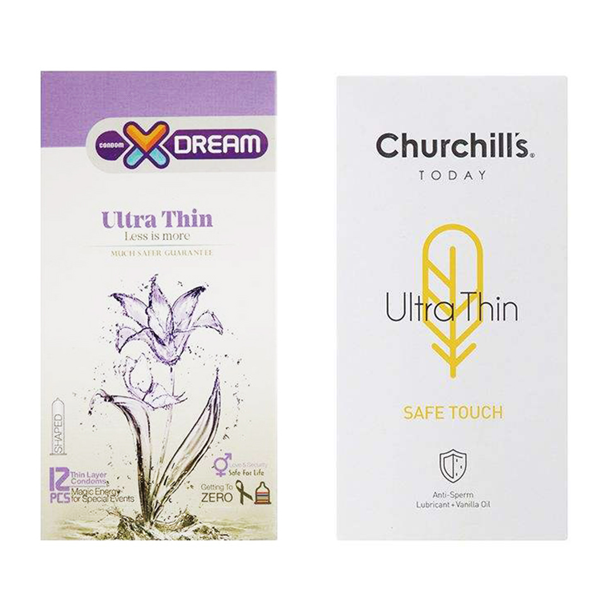 کاندوم چرچیلز مدل Safe Touch بسته 12 عددی به همراه کاندوم ایکس دریم مدل Ultra Thin بسته 12 عددی