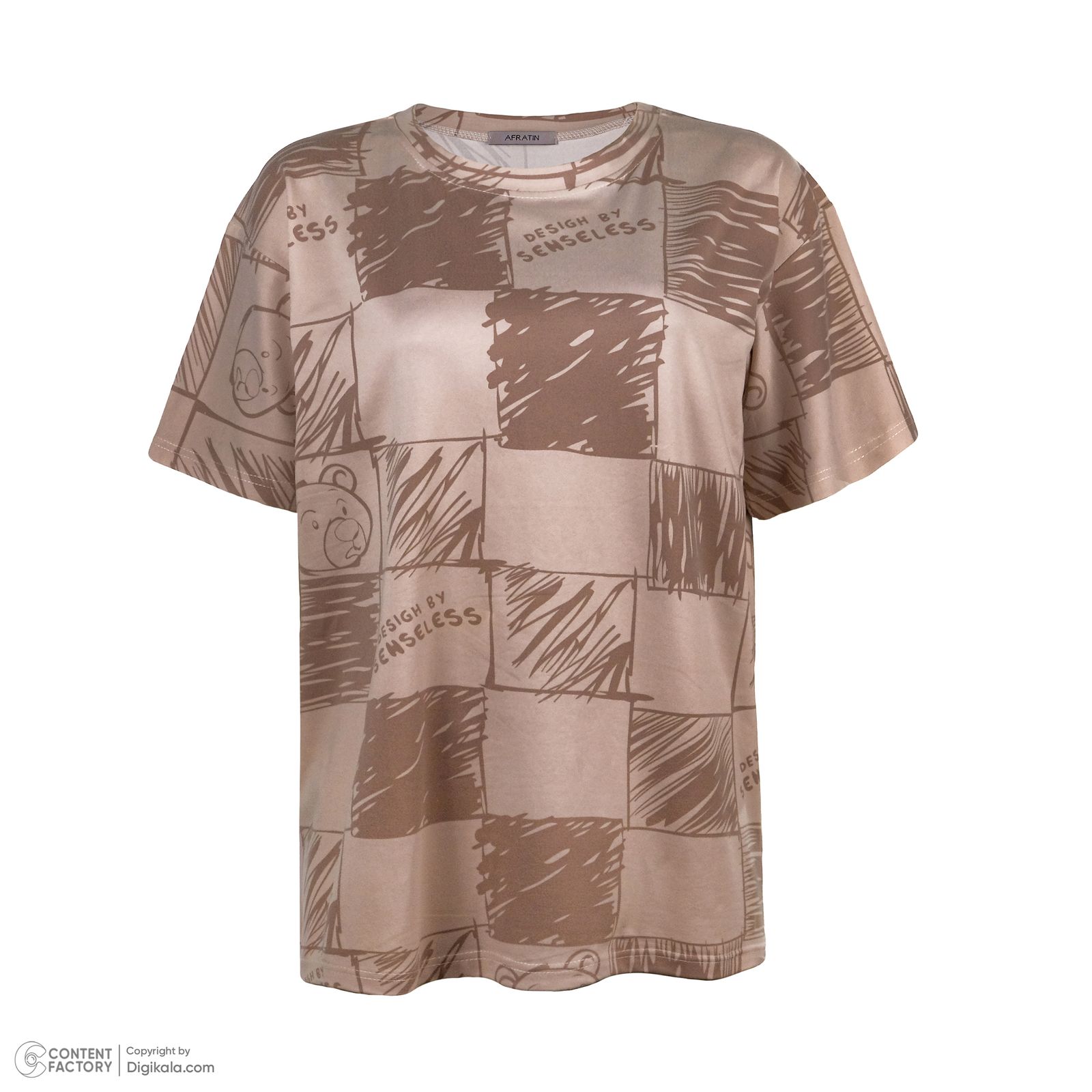 تی شرت لانگ آستین کوتاه  زنانه افراتین مدل خرس شطرنجی رنگ قهوه ای -  - 4