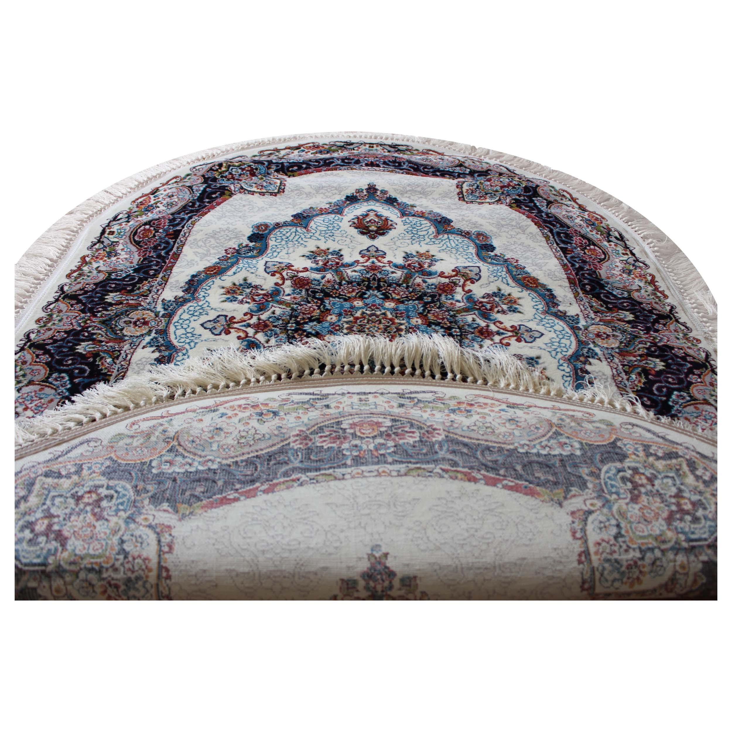 فرش ماشینی مدل بیضی طرح نیلا زمینه کرم