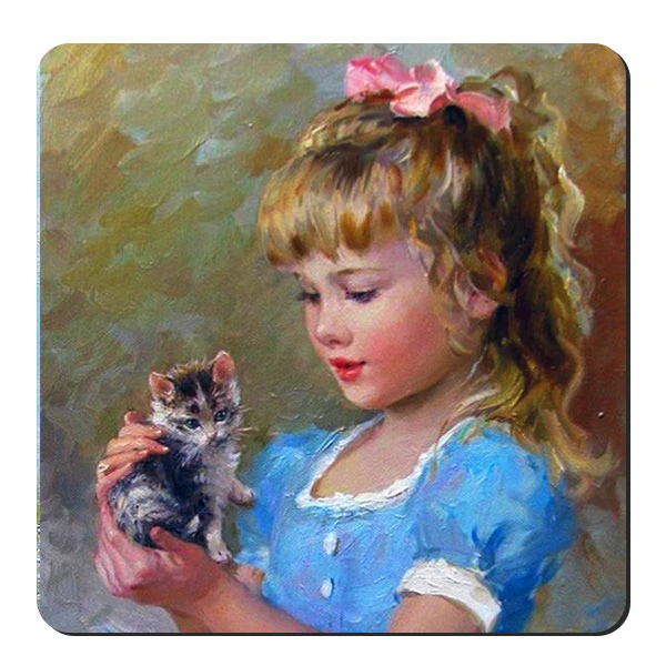  زیر لیوانی طرح دختر بچه و گربه کد nzl698