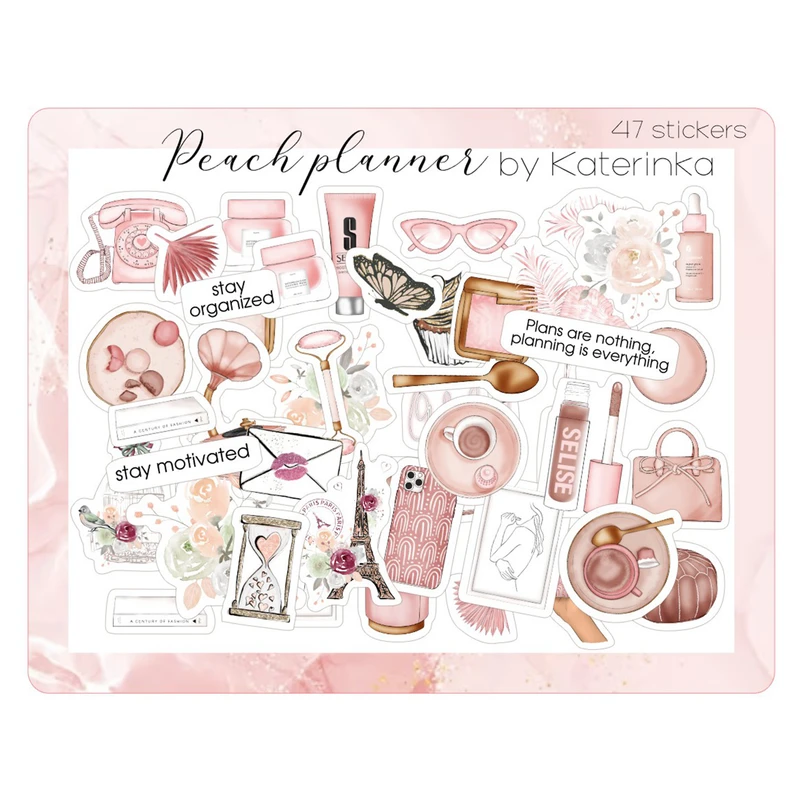 برچسب کاترینکا طرح برش خورده بولت ژورنال و اسکرپ بوک مدل Peach Planner بسته 47 عددی