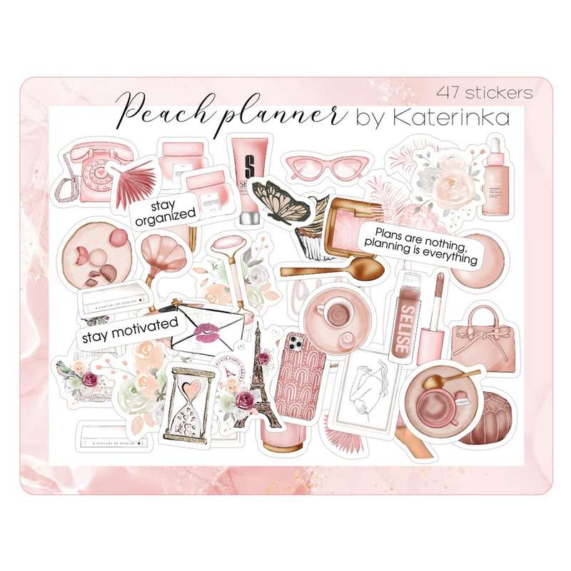 برچسب کاترینکا طرح برش خورده بولت ژورنال و اسکرپ بوک مدل Peach Planner بسته 47 عددی برچسب کاترینکا طرح برش خورده بولت ژورنال و اسکرپ بوک مدل Peach Planner بسته 47 عددی