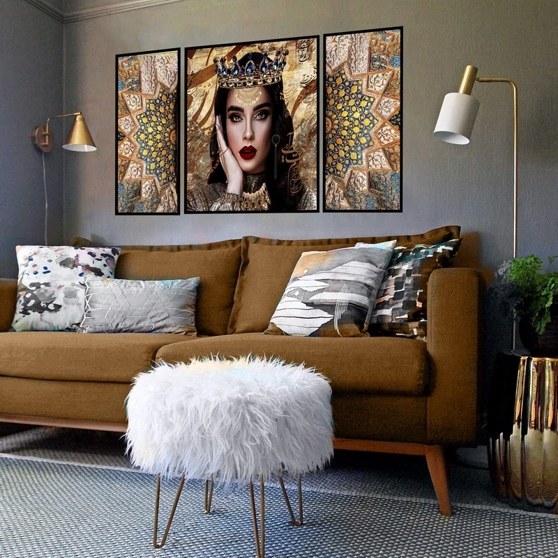 تابلو ساده بکلیت طرح مدرن دیجیتال آرت مدل شاین اکلیلی B-2928 فریم مشکی مجموعه 3 عددی