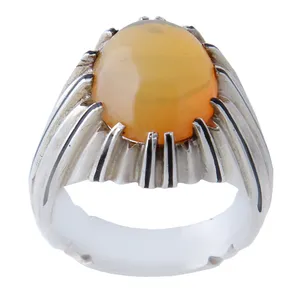 انگشتر نقره مردانه  بازرگانی میلادی مدل اوپال زرد جواهری رکاب دستساز کد AM_1063