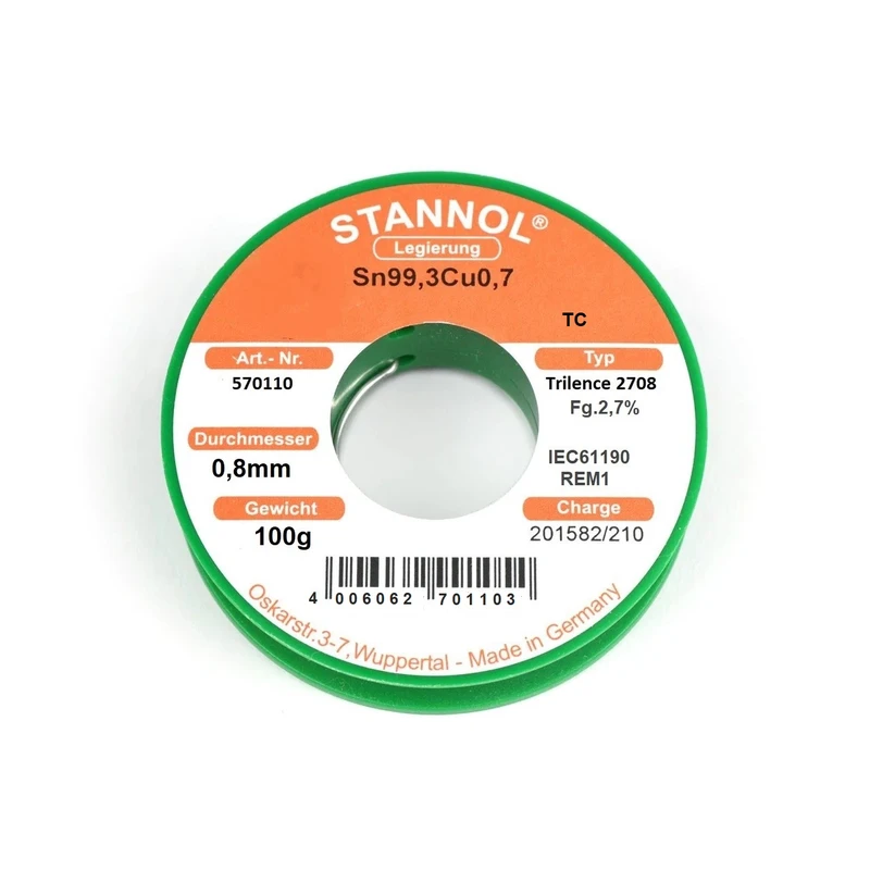 سیم لحیم استانول مدل Sn99,3C0,7 کد 8mm-وزن 100 گرم