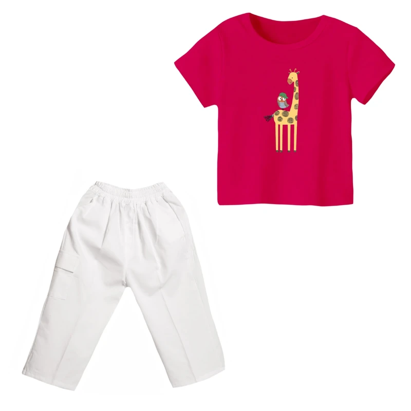 ست تی شرت و شلوارک دخترانه مدل زرافه کد ۷