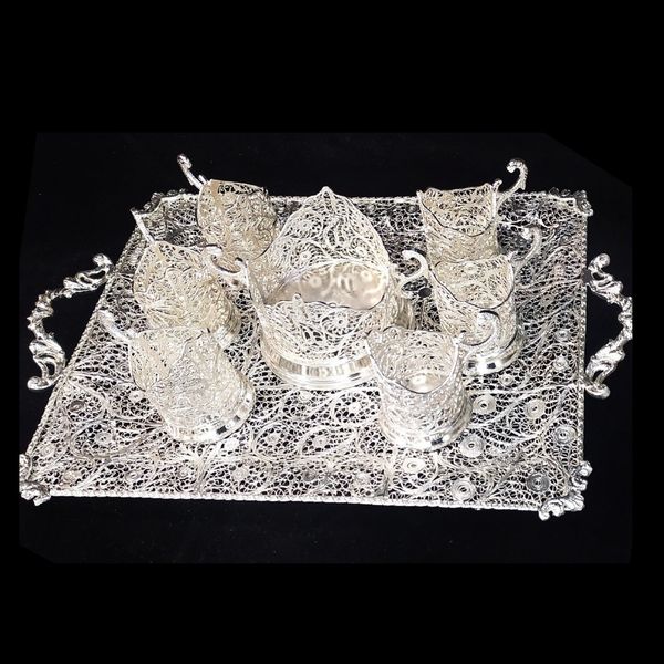 سرویس چایخوری ۸ پارچه ملیله کاری مدل سلطنتی