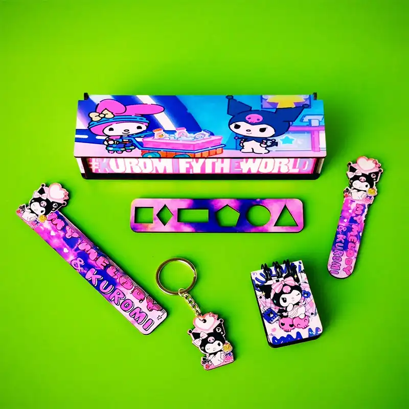 ست لوازم التحریر مدل چوبی طرح کرومی فانتزی کد 02 مجموعه 6 عددی