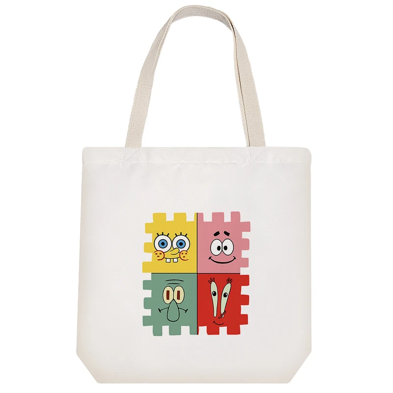 ساک خرید پارچه ای خندالو طرح پاتریک و باب اسفنجی مدل توت بگ کد 305