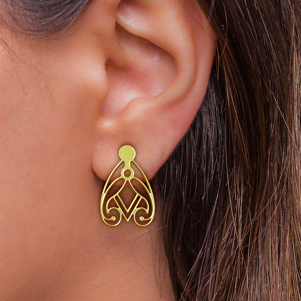 گوشواره طلا 18 عیار زنانه مدوپد مدل هندسی کد GA1-10176