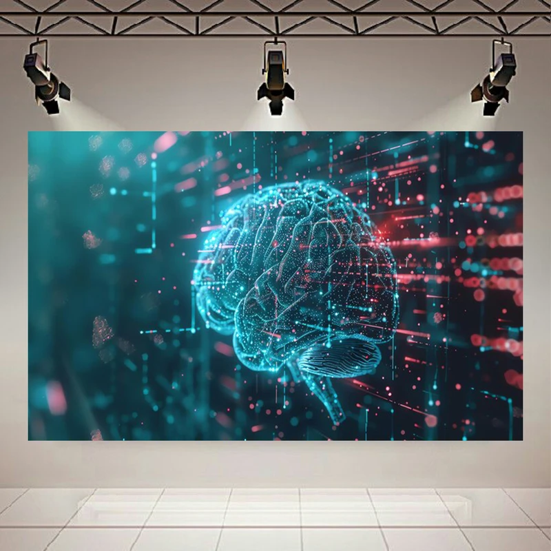 پوستر طرح مخمل دیجیتال مغز مدل خطوط درخشان کد AR305615