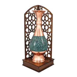 گلدان فیروزه کوبی مسی صنایع دستی فاخر مدل هدیه طرح سنتی کد 25pack31